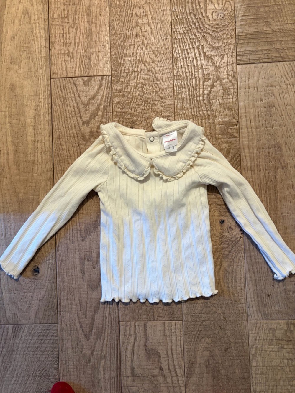 Hanna Andersson Cream Ribbed Long-Sleeve Top with Peter Pan Collar